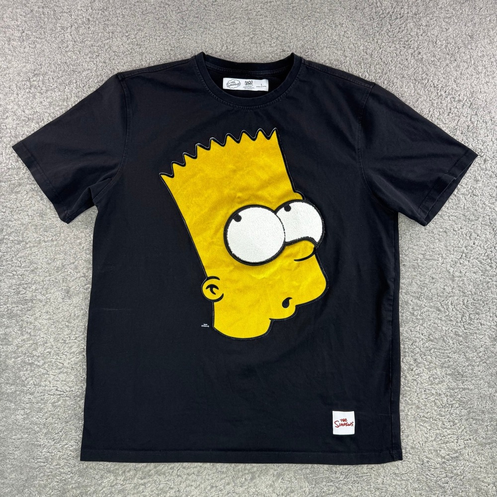 The Simpsons Bart Simpson Black soft TShirt Large‎ Chenille Patch Graphic *FLAW*